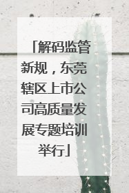 解码监管新规，东莞辖区上市公司高质量发展专题培训举行